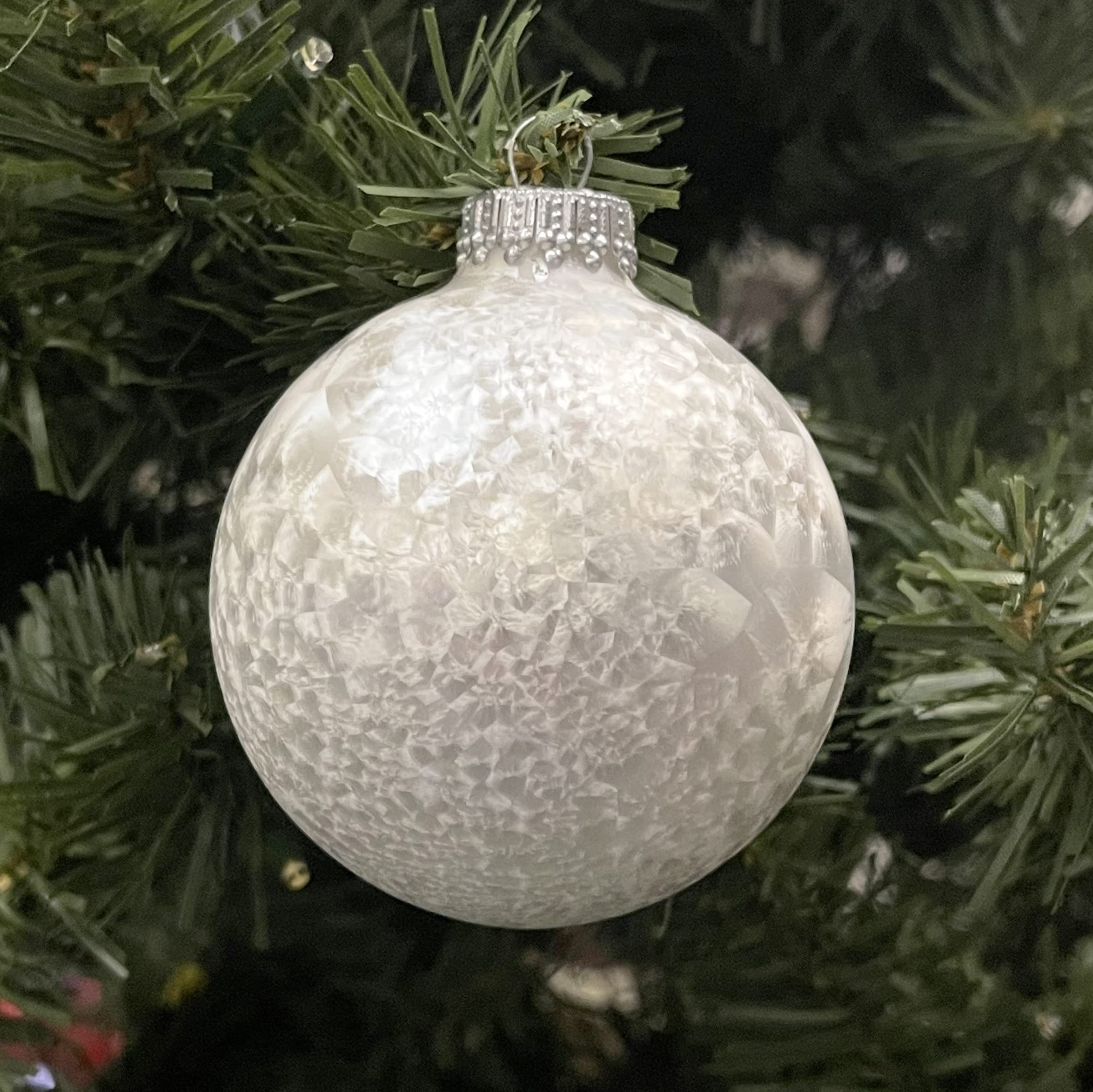 2 5/8 (67mm) Ball Ornaments, Silver Caps, Pearl Icelock, 6/Box